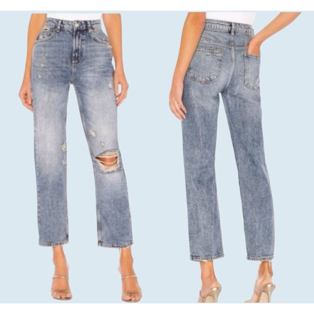 FREE PEOPLE / We The Free Dakota Distressed Straight Leg Jeans Sz 28